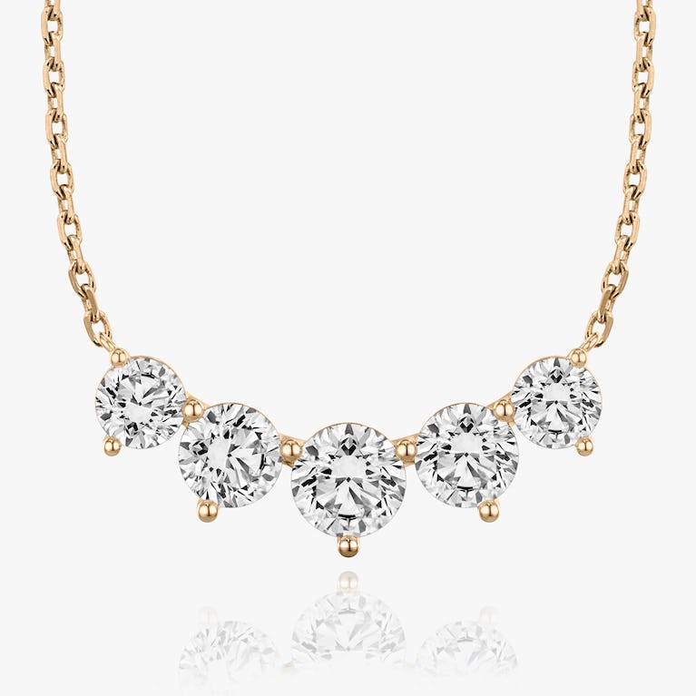 Round Solitaire Row of 5 Diamond Necklace