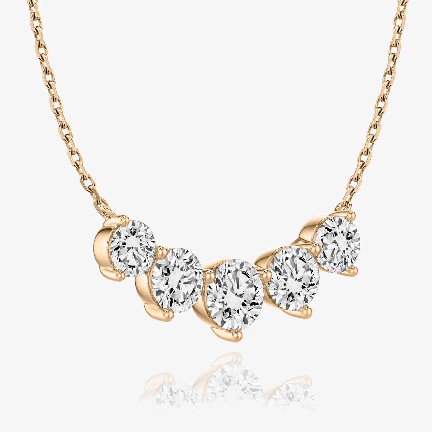 Round Solitaire Row of 5 Diamond Necklace