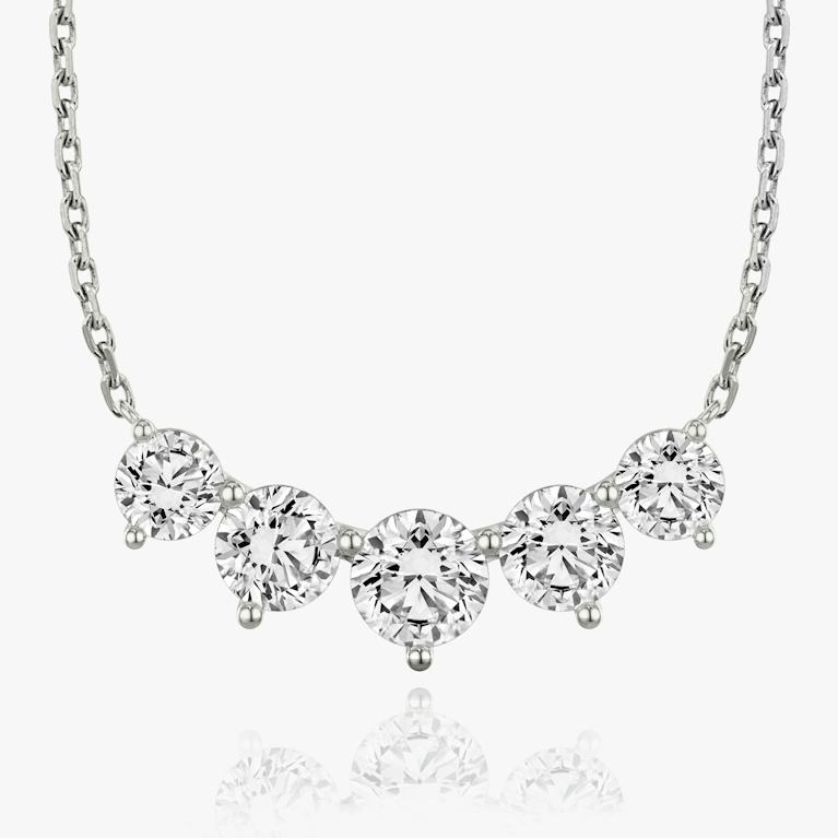 Round Solitaire Row of 5 Diamond Necklace