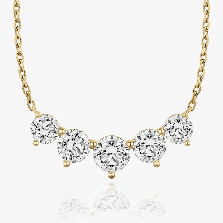 Round Solitaire Row of 5 Diamond Necklace