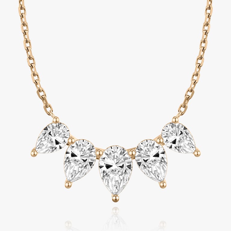 Pear Solitaire Row of 5 Diamond Necklace