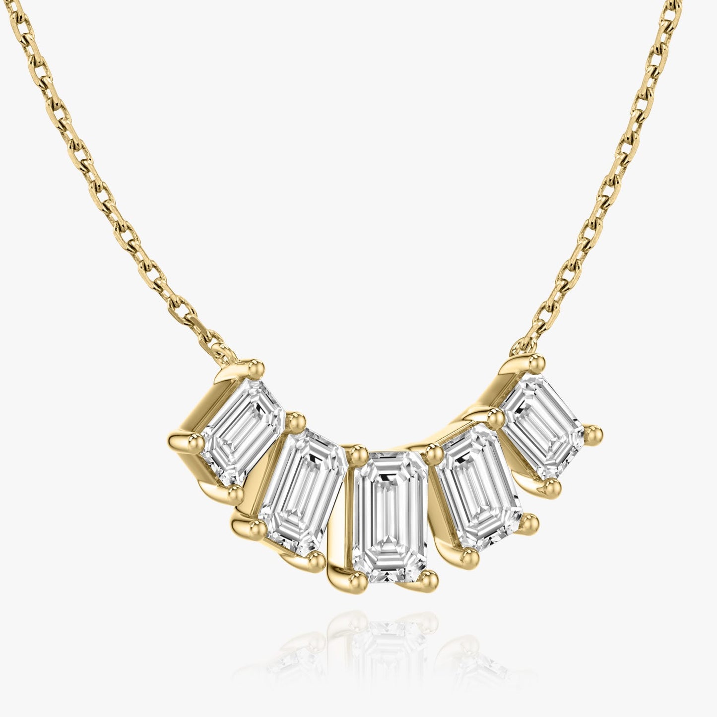 Emerald Solitaire Row of 5 Diamond Necklace