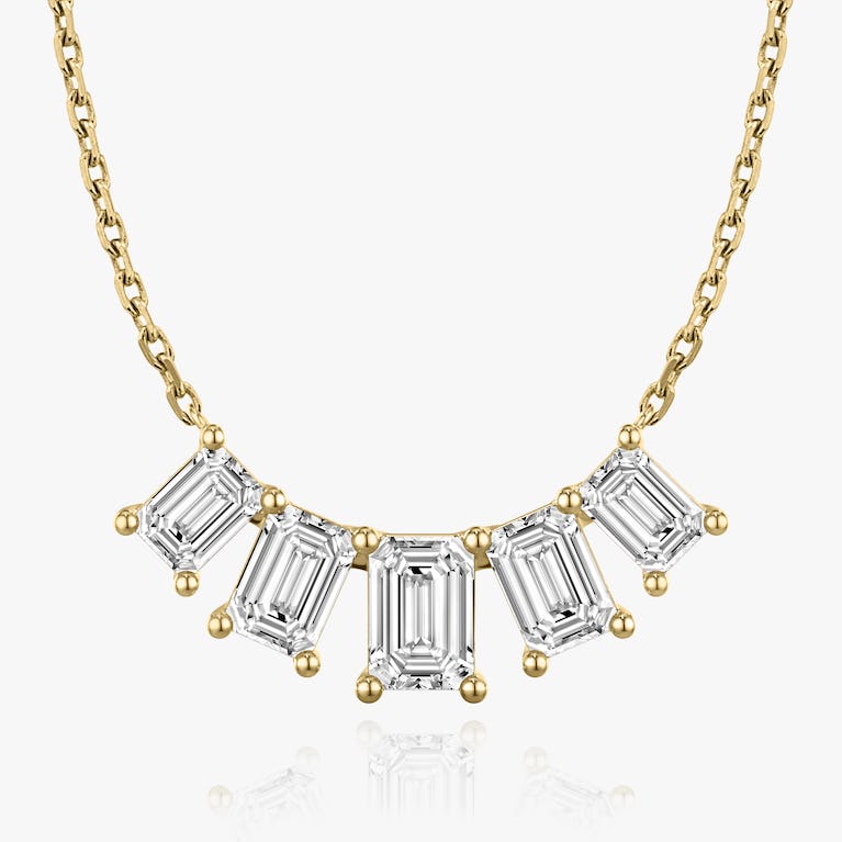 Emerald Solitaire Row of 5 Diamond Necklace
