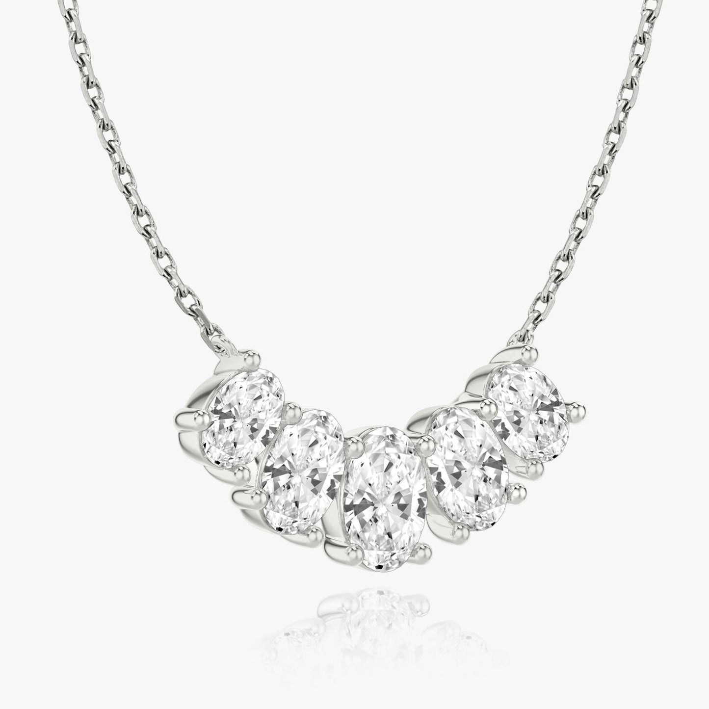 Oval Solitaire Row of 5 Diamond Necklace