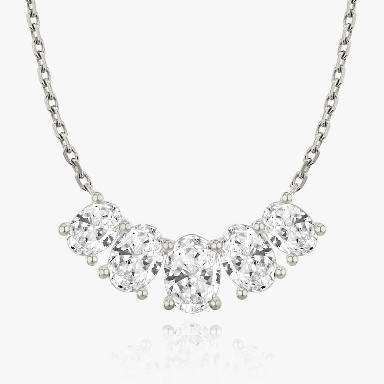 Oval Solitaire Row of 5 Diamond Necklace