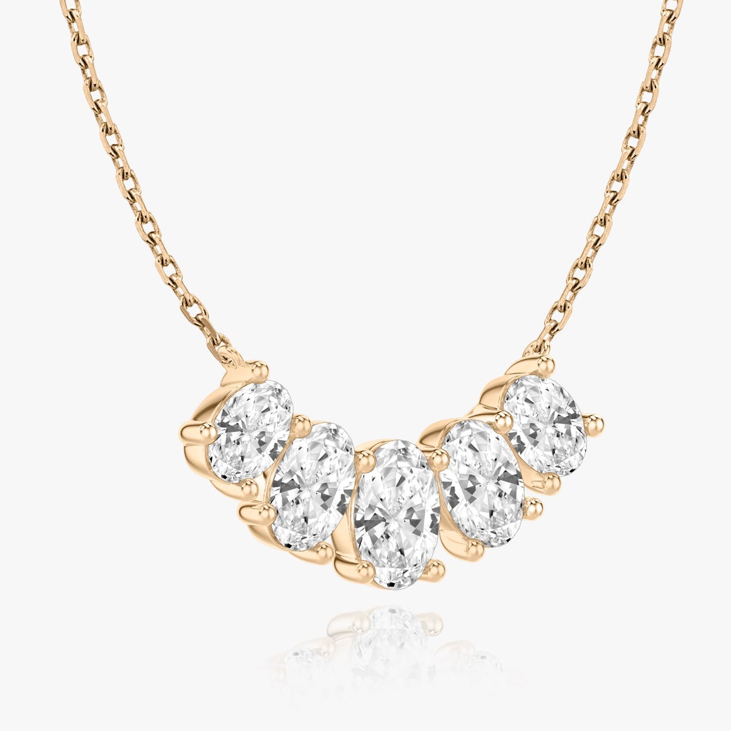Oval Solitaire Row of 5 Diamond Necklace