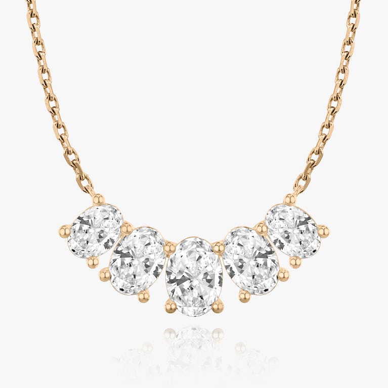 Oval Solitaire Row of 5 Diamond Necklace