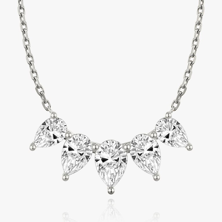 Pear Solitaire Row of 5 Diamond Necklace