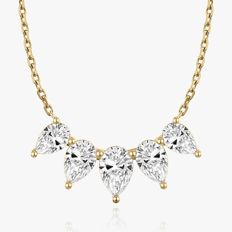 Pear Solitaire Row of 5 Diamond Necklace