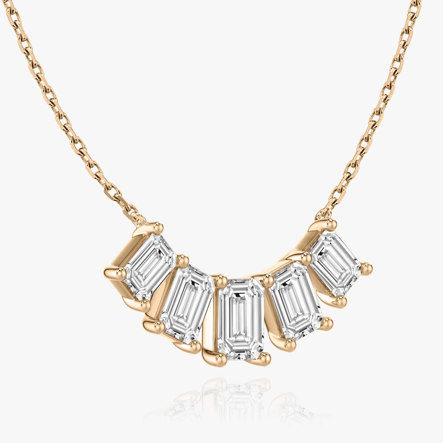 Emerald Solitaire Row of 5 Diamond Necklace