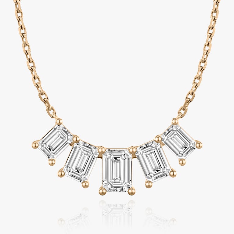 Emerald Solitaire Row of 5 Diamond Necklace