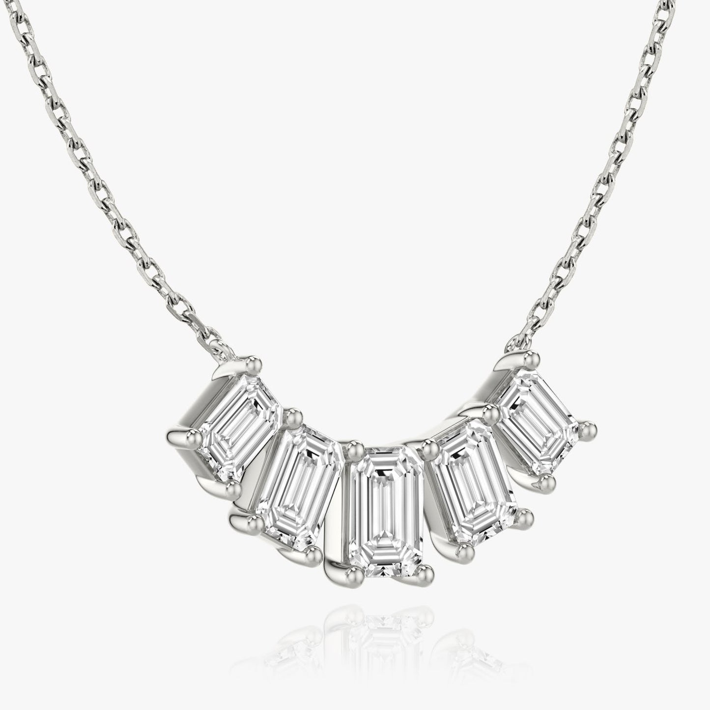 Emerald Solitaire Row of 5 Diamond Necklace