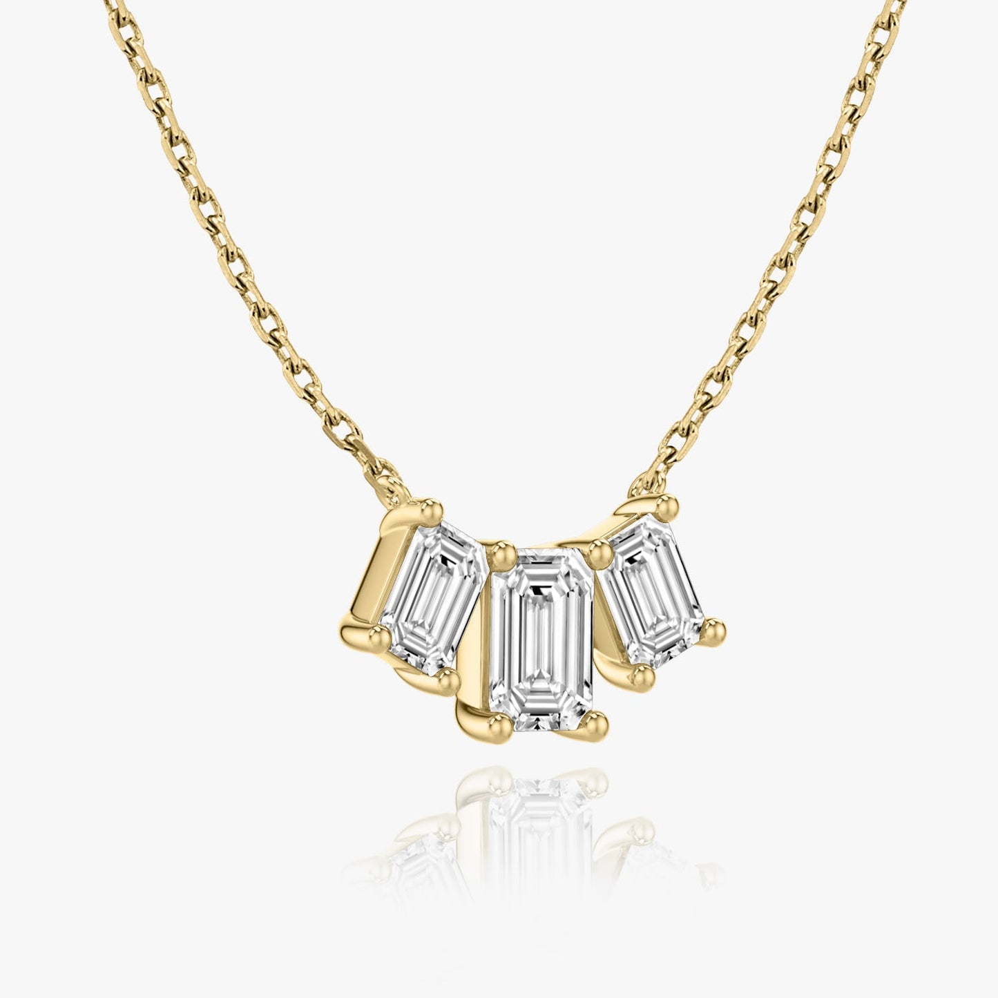 Emerald Solitaire Row of 3 Diamond Necklace