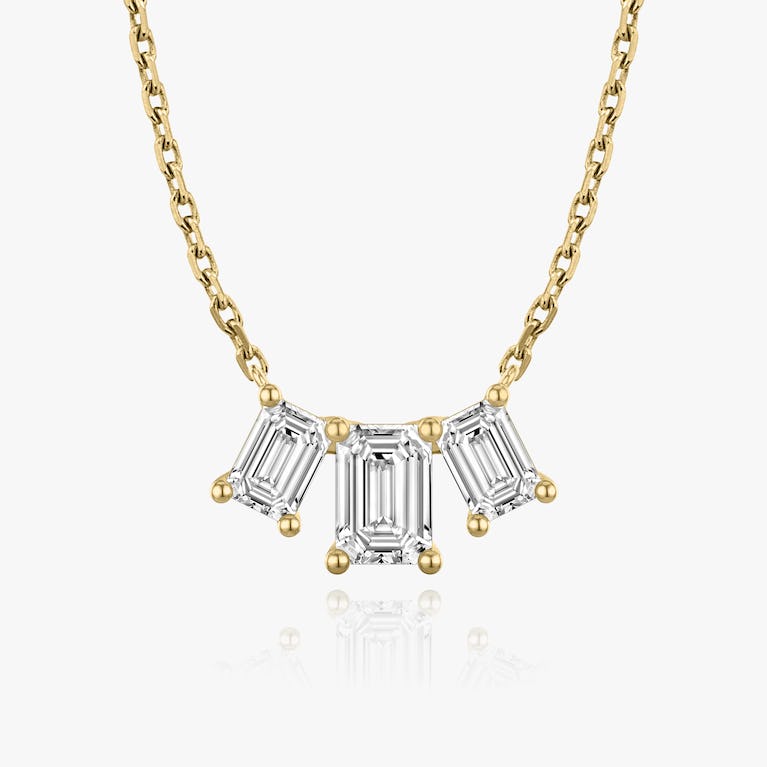 Emerald Solitaire Row of 3 Diamond Necklace