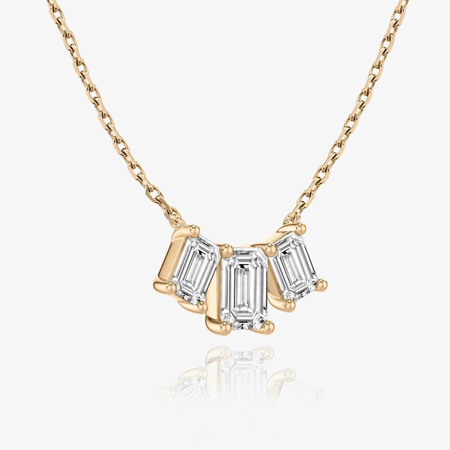 Emerald Solitaire Row of 3 Diamond Necklace