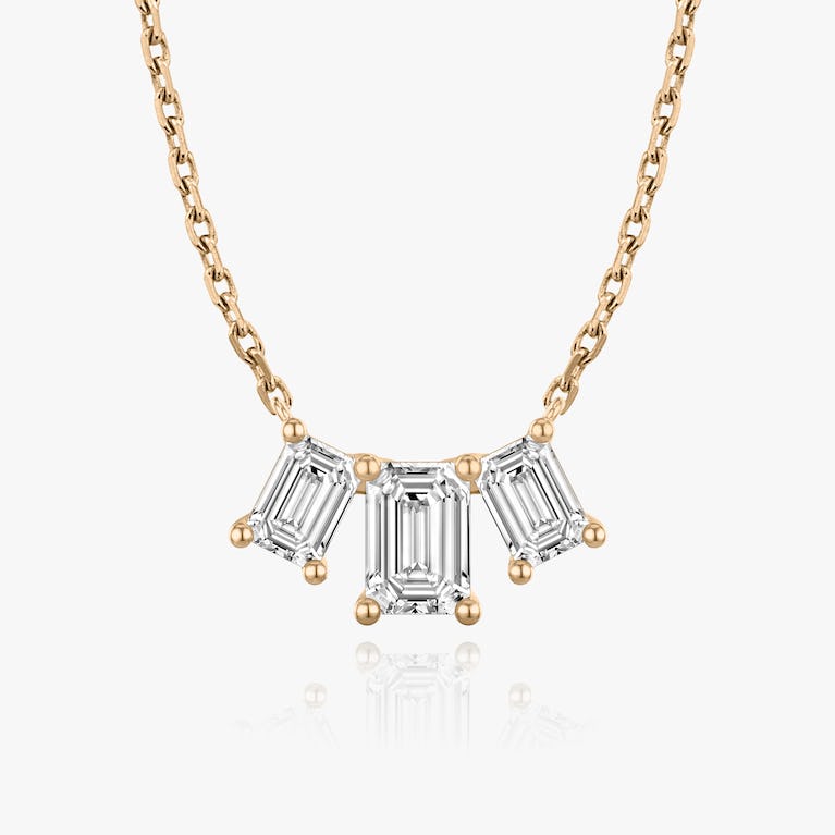 Emerald Solitaire Row of 3 Diamond Necklace