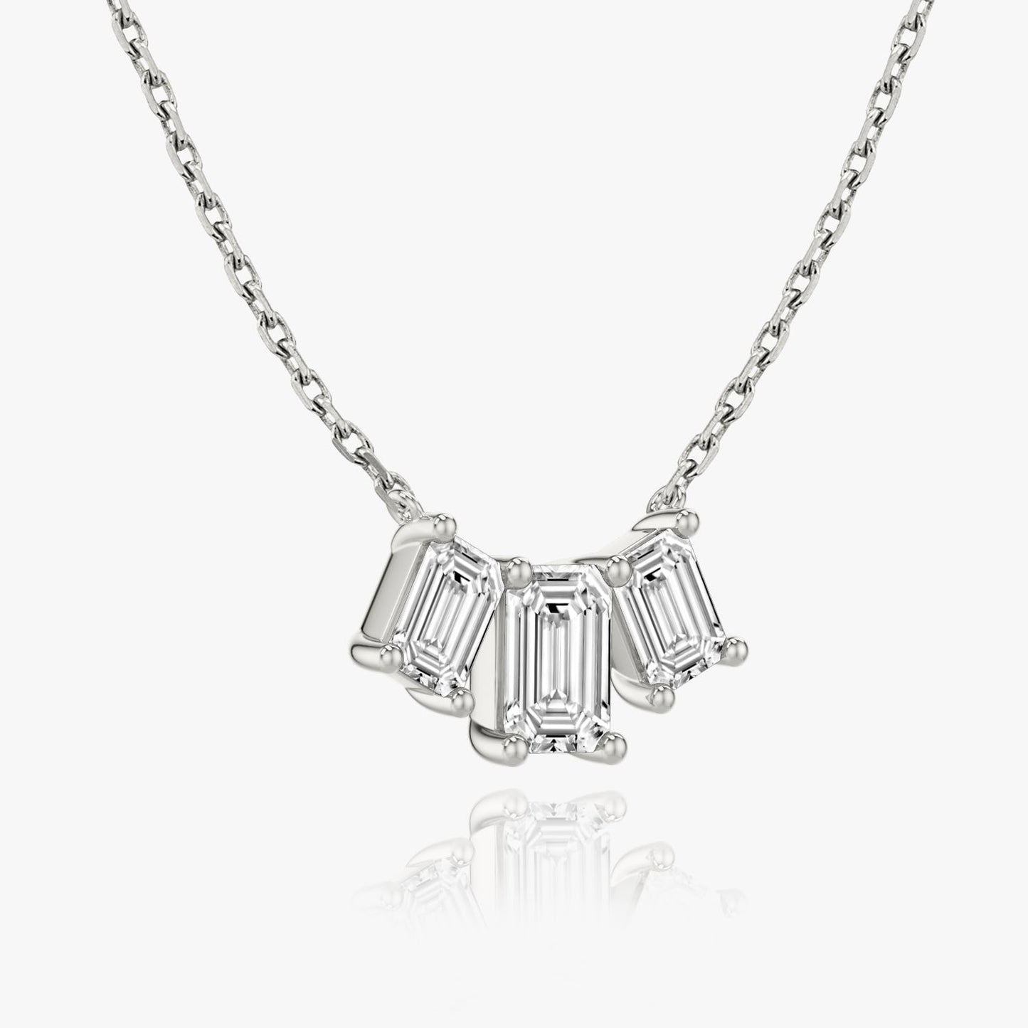 Emerald Solitaire Row of 3 Diamond Necklace
