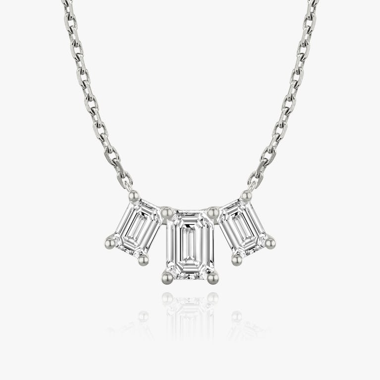 Emerald Solitaire Row of 3 Diamond Necklace