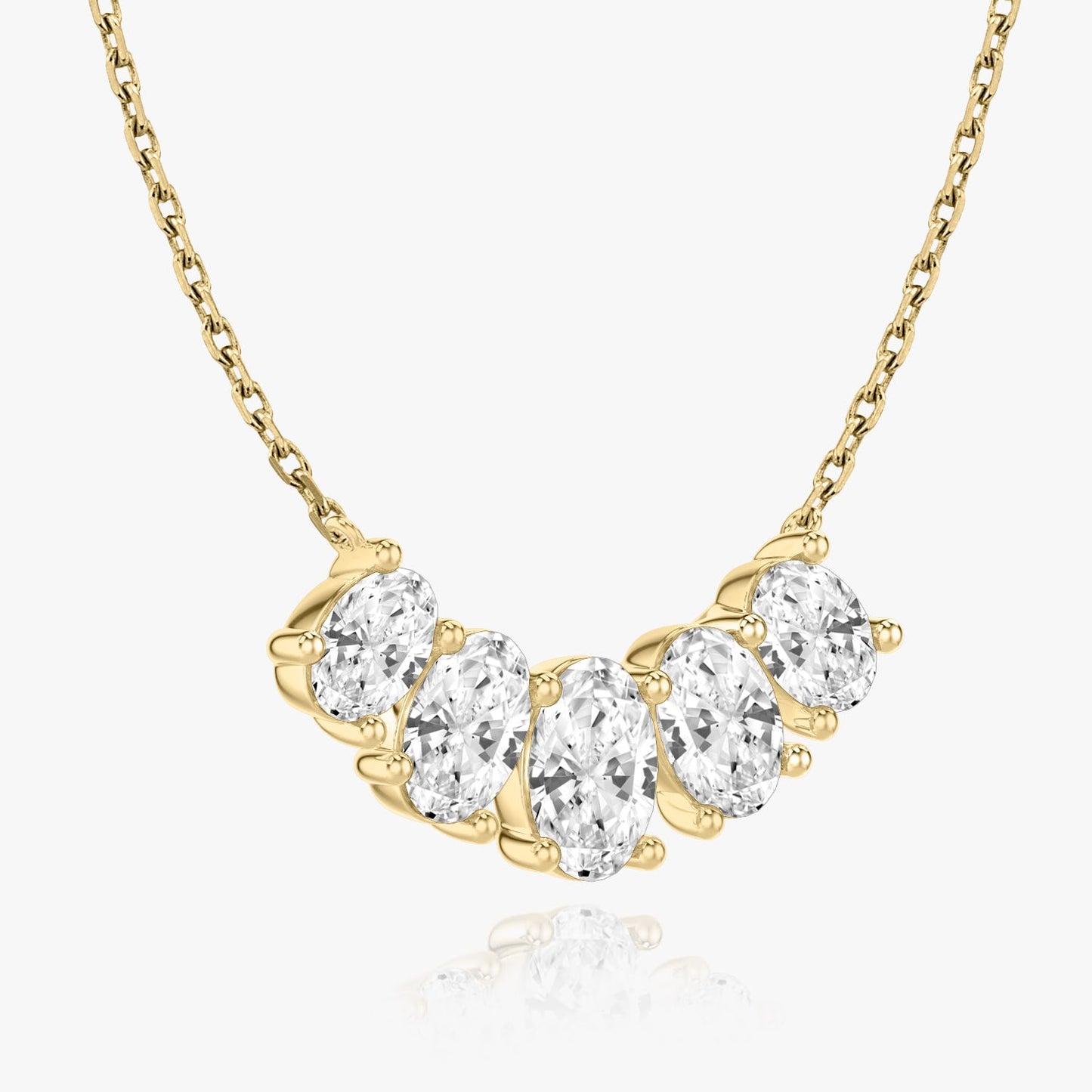 Oval Solitaire Row of 5 Diamond Necklace
