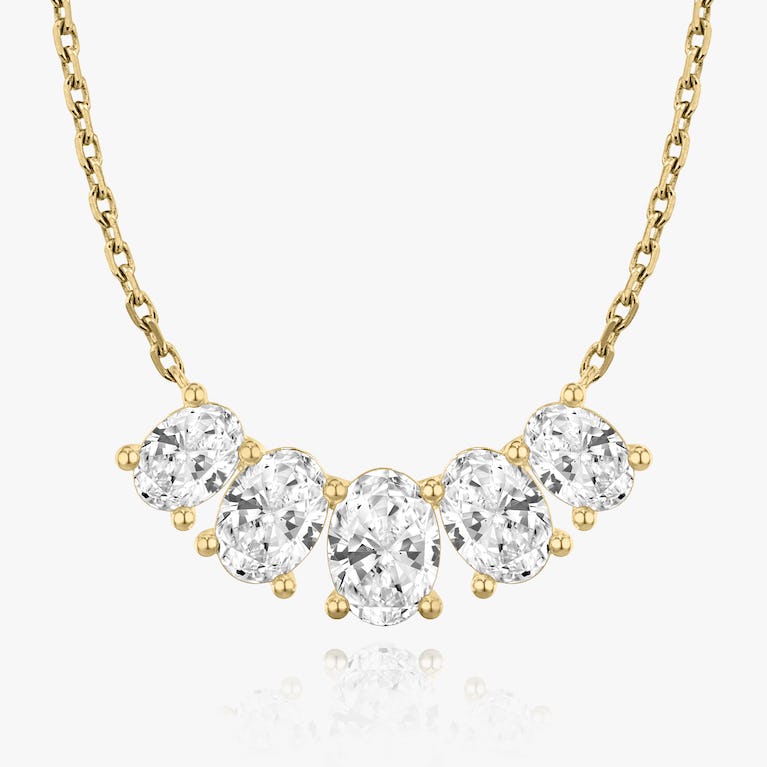 Oval Solitaire Row of 5 Diamond Necklace