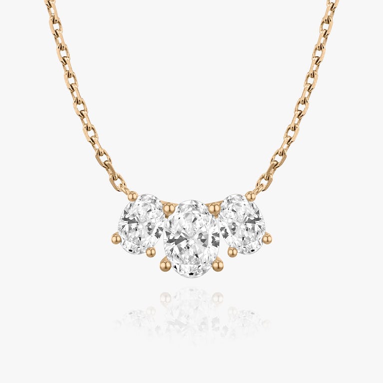 Oval Solitaire Row of 3 Diamond Necklace