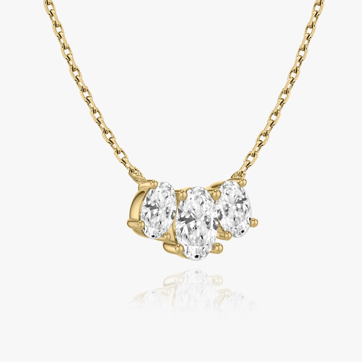 Oval Solitaire Row of 3 Diamond Necklace