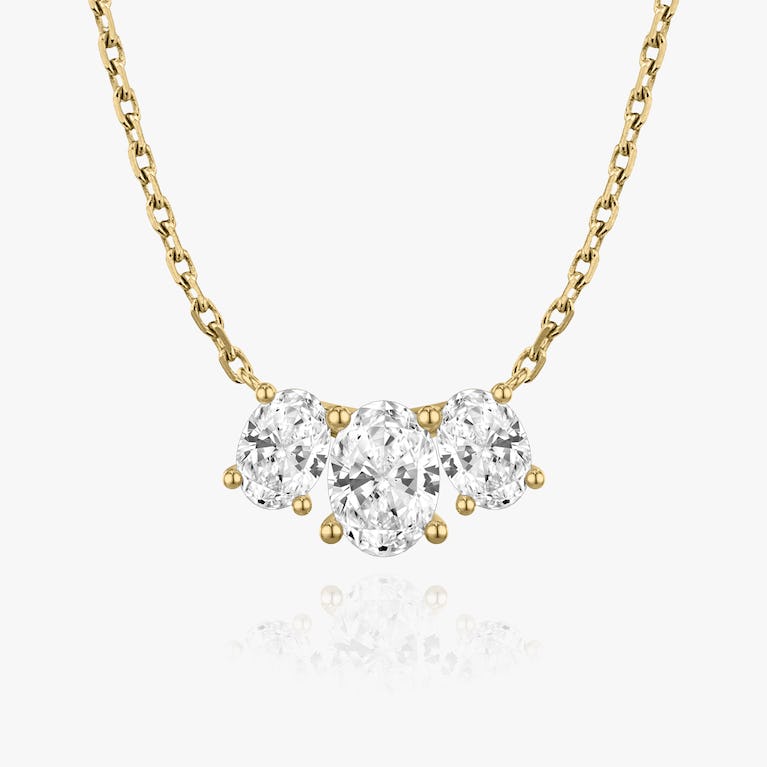 Oval Solitaire Row of 3 Diamond Necklace