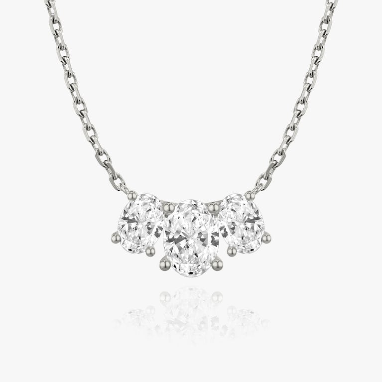 Oval Solitaire Row of 3 Diamond Necklace
