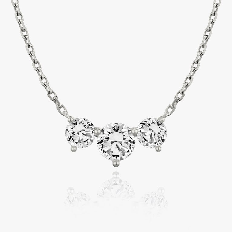 Round Solitaire Row of 3 Diamond Necklace