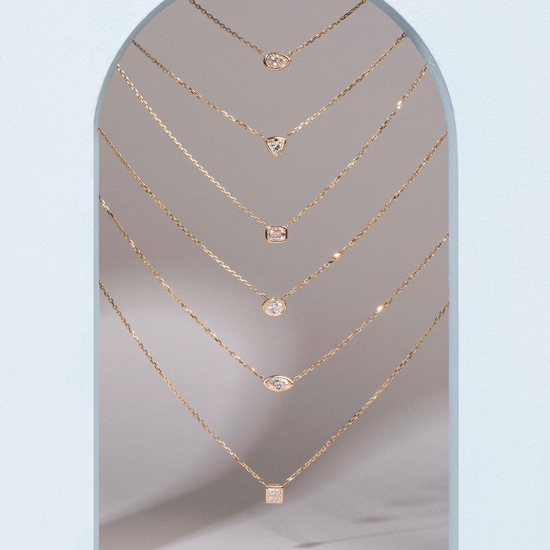 Bezel Set Princess Solitaire Necklace