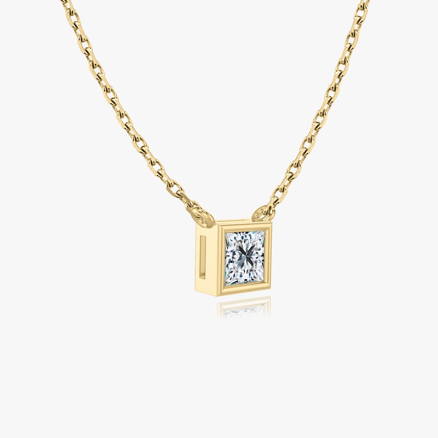 Bezel Set Princess Solitaire Necklace