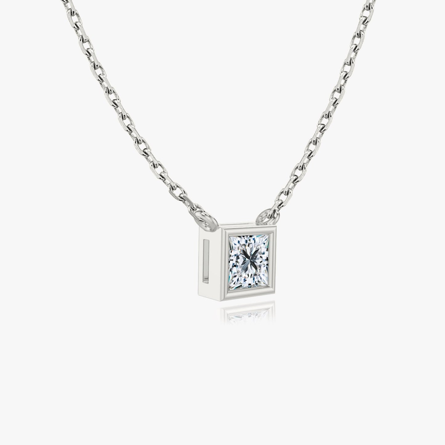 Bezel Set Princess Solitaire Necklace