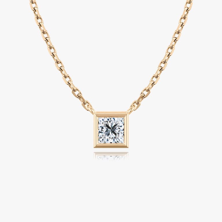 Bezel Set Princess Solitaire Necklace