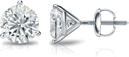 3-Prong Round Martini Studs Earrings with Screw Backs