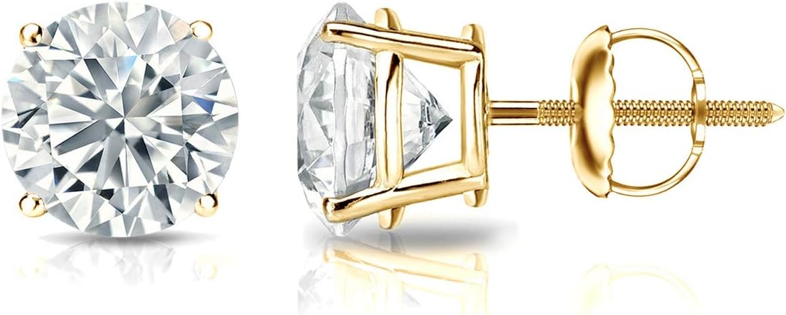 4-Prong Round Studs Earrings with Screw Backs