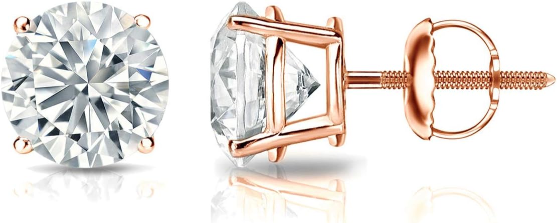 4-Prong Round Studs Earrings with Screw Backs