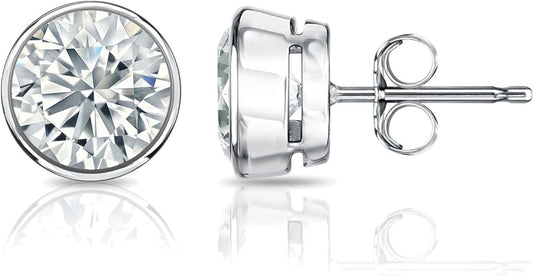 Round Diamond Bezel Set Studs Earrings with Push Backs