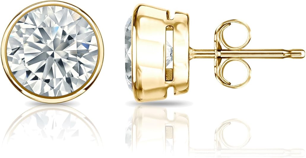 Round Diamond Bezel Set Studs Earrings with Push Backs