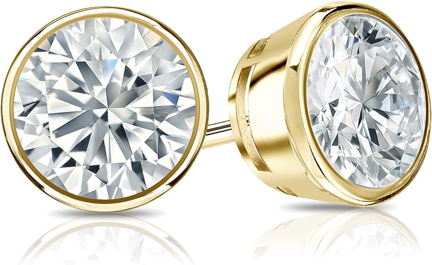 Round Diamond Bezel Set Studs Earrings with Push Backs