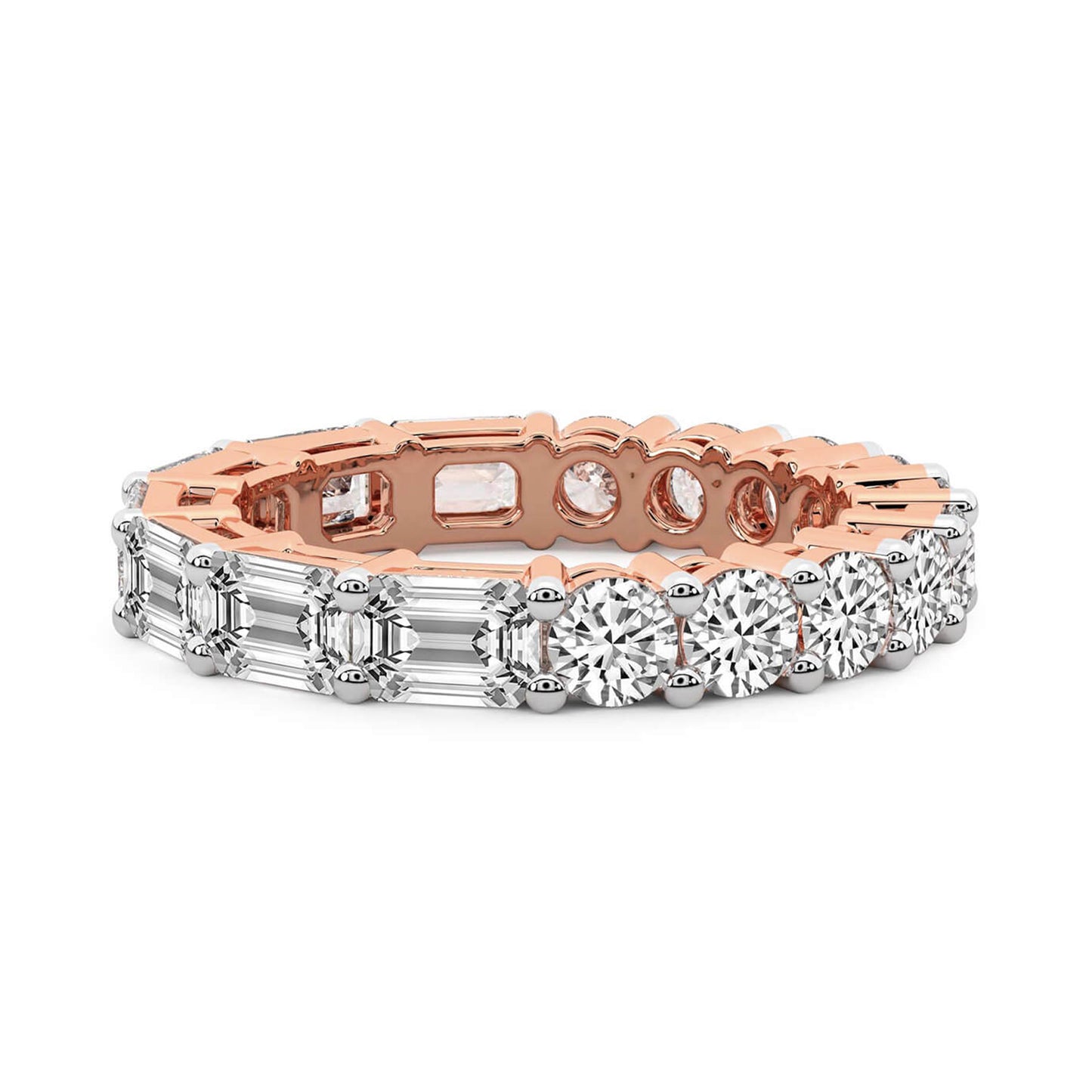 East-to-West Emerald & Round Diamond Eternity Band