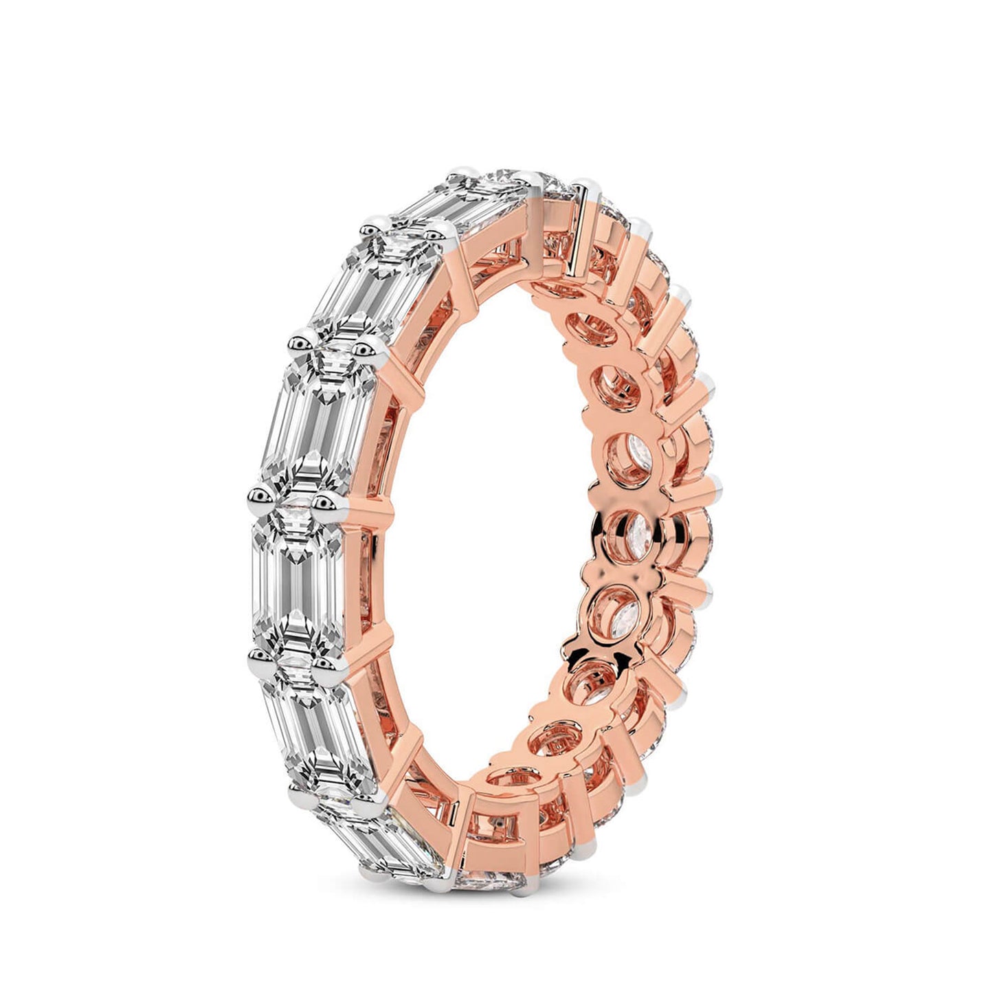 East-to-West Emerald & Round Diamond Eternity Band