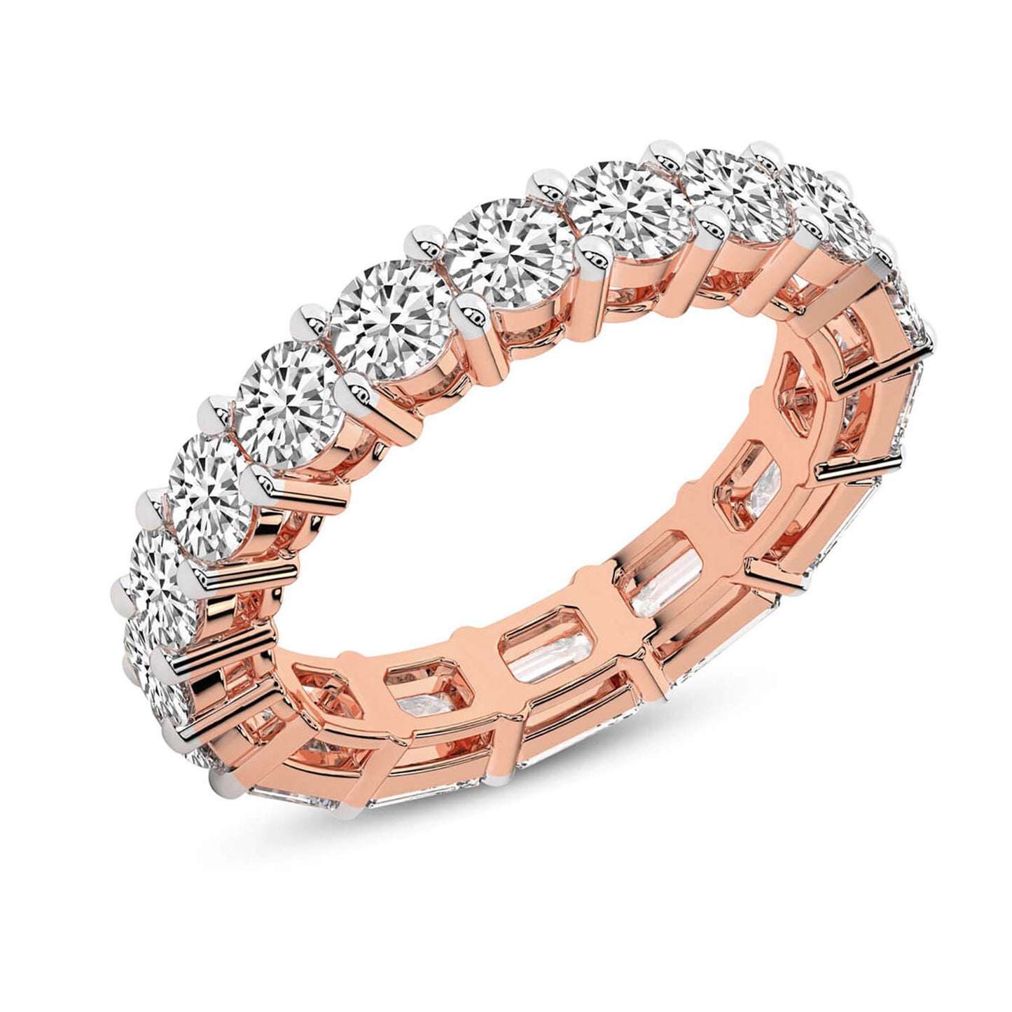 East-to-West Emerald & Round Diamond Eternity Band