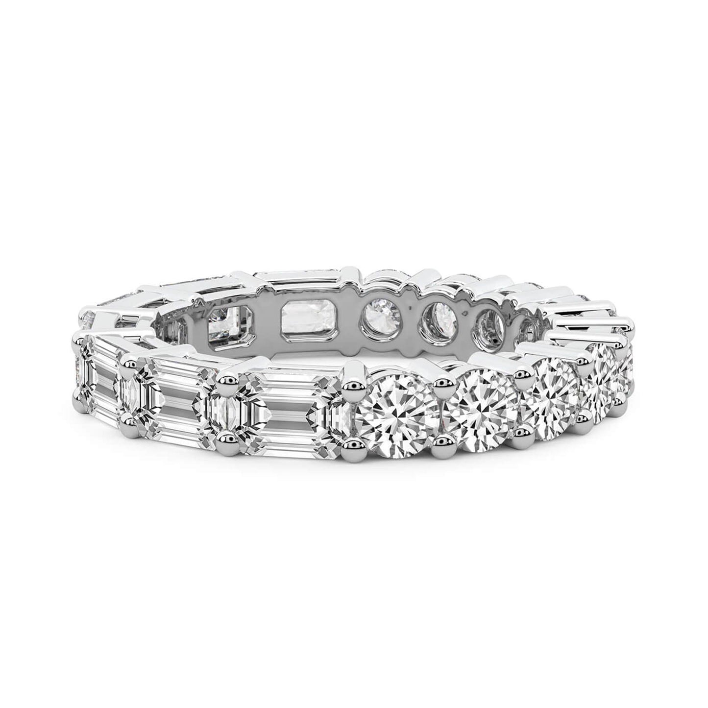 East-to-West Emerald & Round Diamond Eternity Band