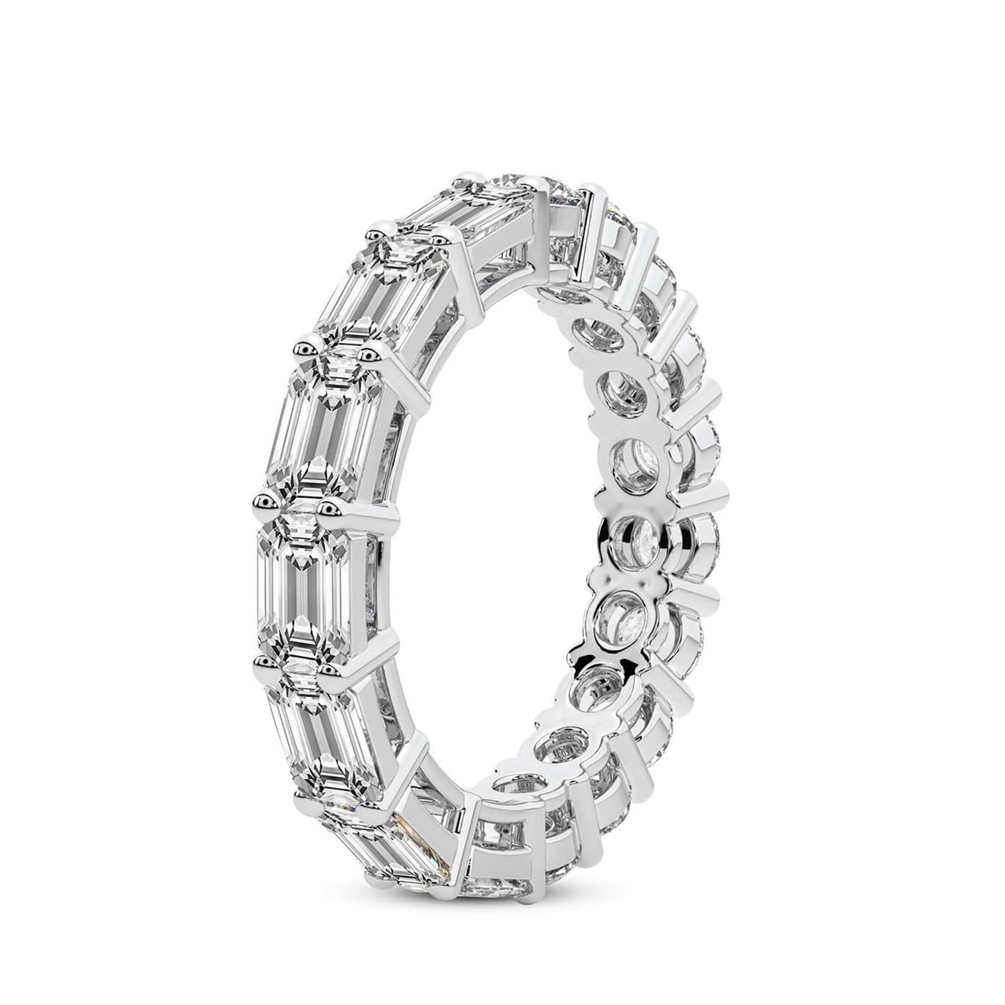 East-to-West Emerald & Round Diamond Eternity Band