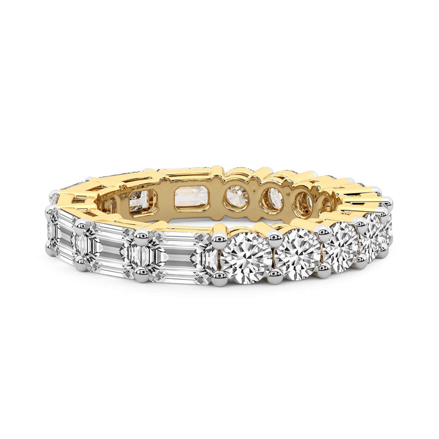 East-to-West Emerald & Round Diamond Eternity Band