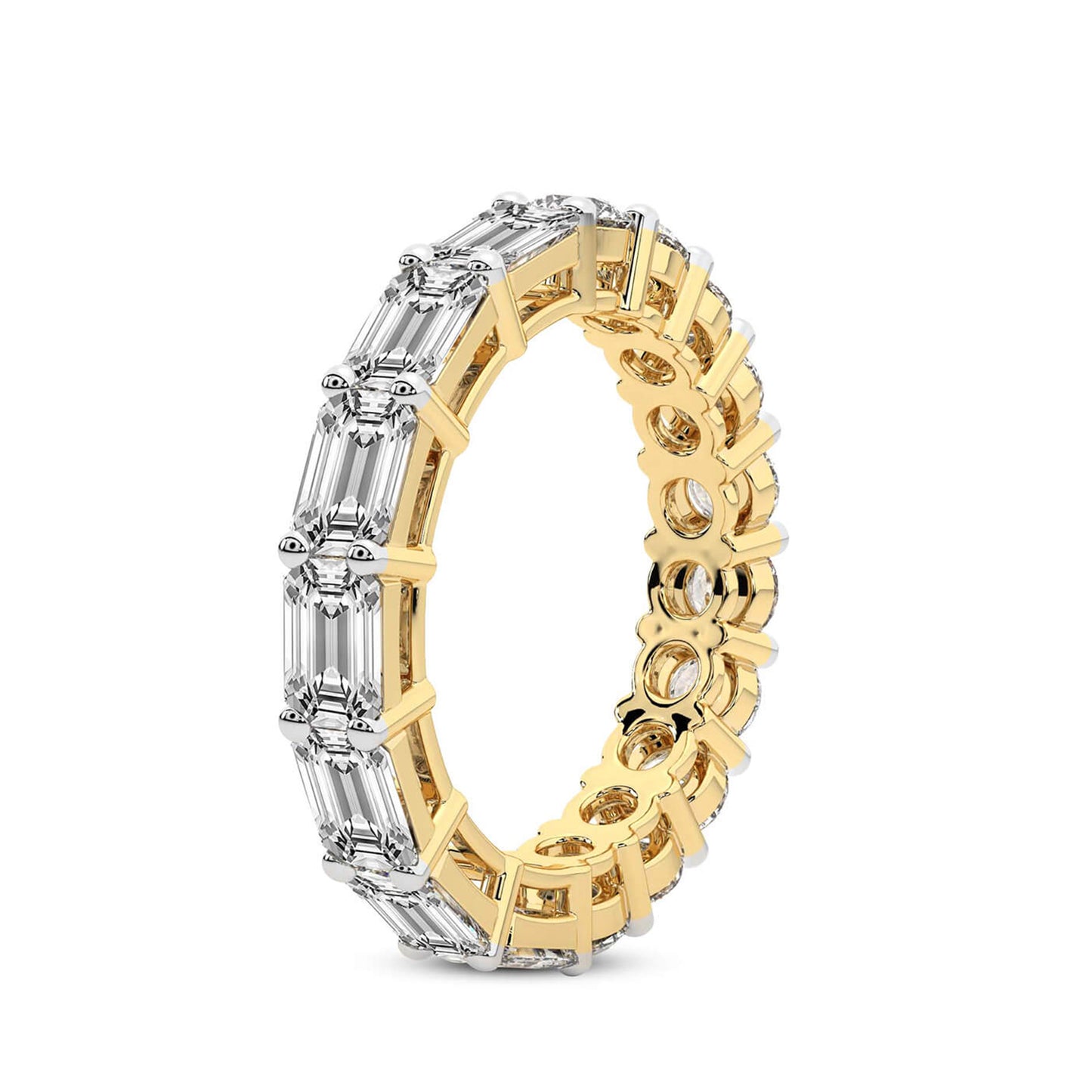 East-to-West Emerald & Round Diamond Eternity Band