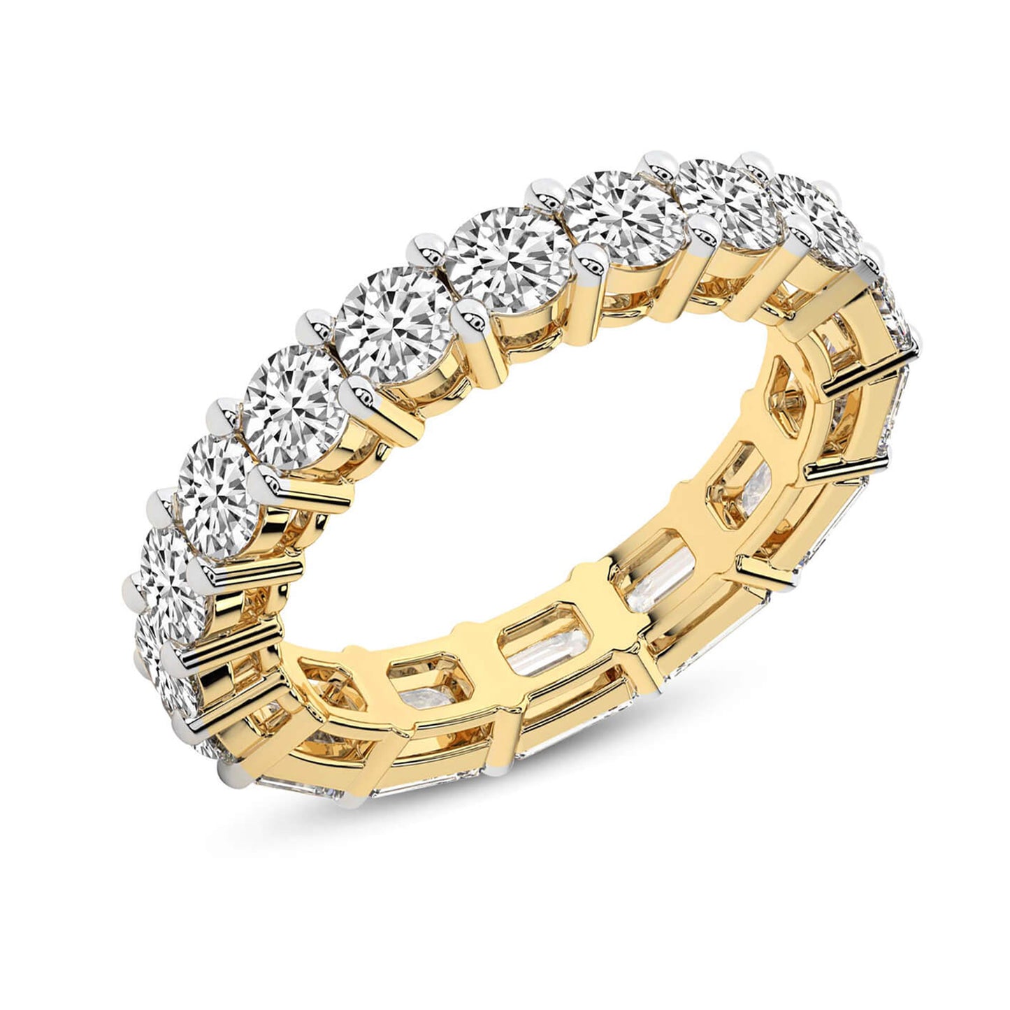 East-to-West Emerald & Round Diamond Eternity Band