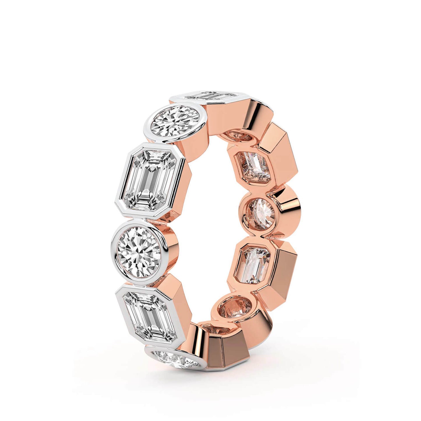 Emerald & Round Bezel Diamond Eternity Band