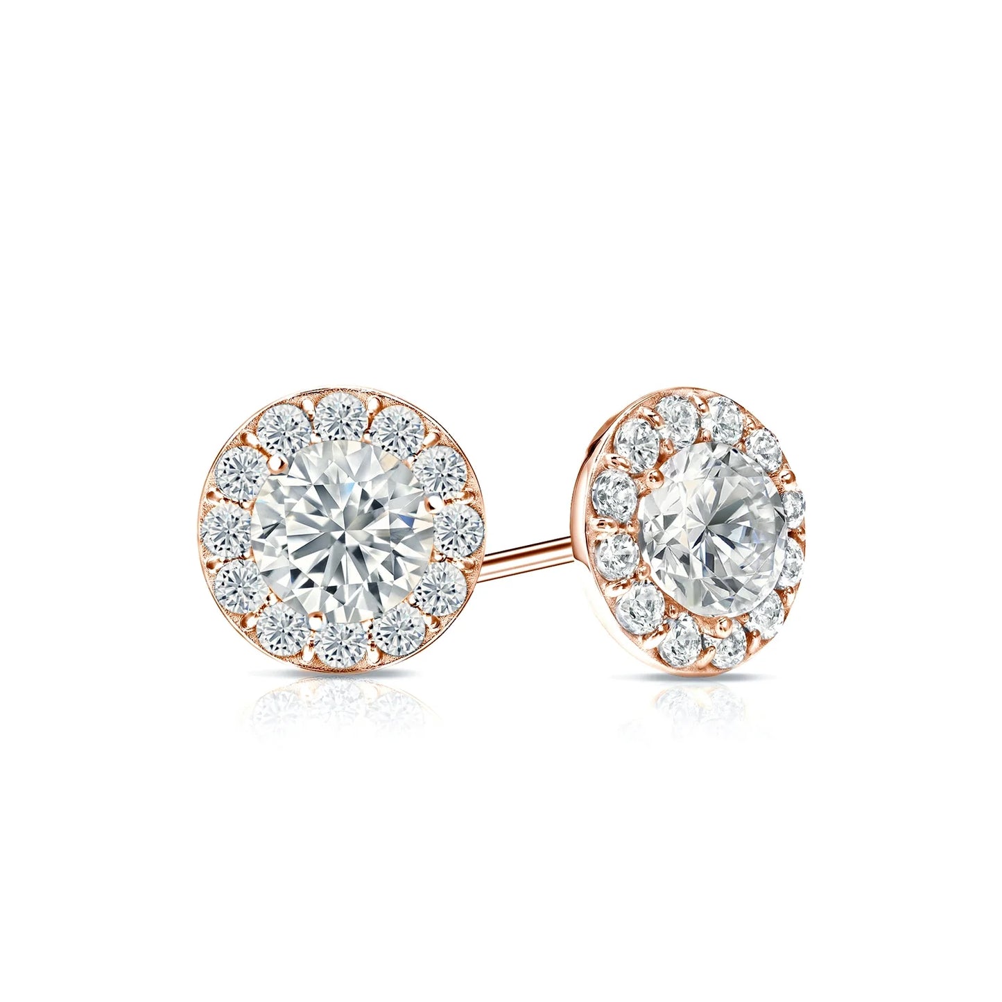 Diamond Halo Round Studs Earrings with Screw Backs