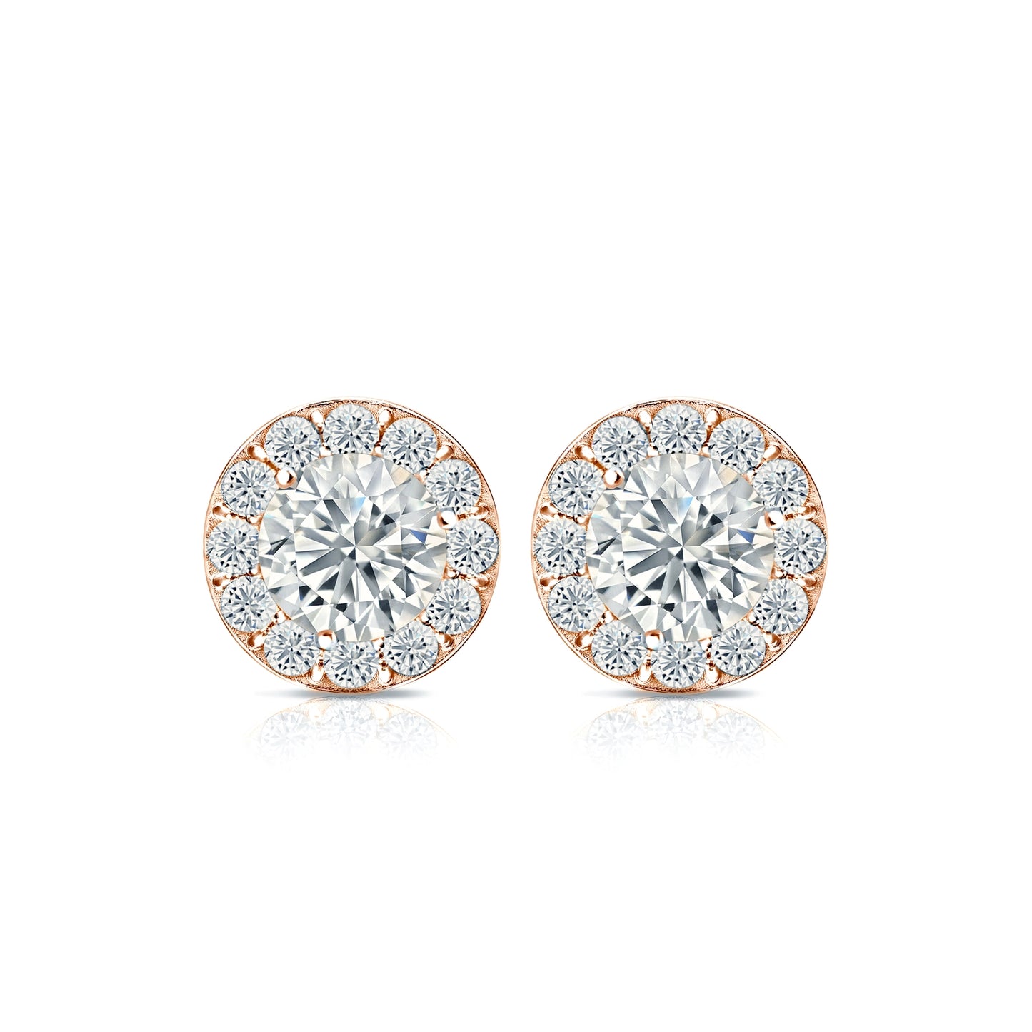 Diamond Halo Round Studs Earrings with Push Backs
